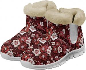 Зимние женские ботинки с противоскользящей подошвой, утепленные, с меховой подкладкой, легкие, с амортизирующей стелькой, для улицы и дома, снегоступы Glomenade, Red & White Florals