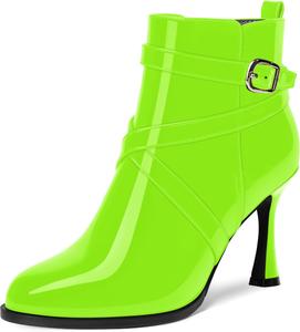 Женские ботильоны MODENCOCO с ремешком на щиколотке, пряжкой, закругленным носком, молнией, свадебные на высоком каблуке-стилетте 3,3 дюйма, Lime Green