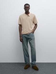 Рубашка-Поло из 100% хлопка с текстурированным трикотажем Massimo Dutti, Pale Khaki