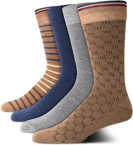 Мужские носки Tommy Hilfiger под пошив - 4 пары легких, мягких, из хлопковой смеси, носков - удобные, эластичные, для мужчин, Khaki Assorted