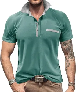 Мужская поло с коротким рукавом и пуговицами, цветной блок KGKQHKQ