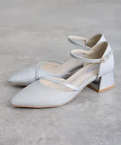 Туфли на массивном каблуке с блестящими ремешками Pourvous, цвет Silver