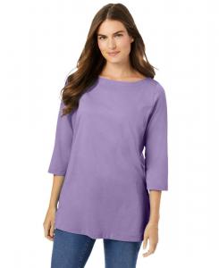 Футболка большого размера с рукавами три четверти и вырезом-лодочкой Woman Within, Soft iris