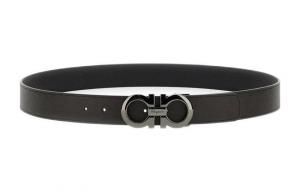 Ferragamo Кожаный мужской ремень черный шириной 3.5 см, Black