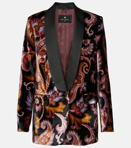 Бархатный блейзер с узором пейсли Etro, Print On Black Base