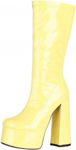 Женские ботинки из лакированной кожи до середины голени с массивным каблуком и платформой, эластичные длинные ботильоны для осени и зимы Generic, Yellow