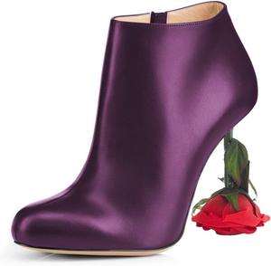 Женские стильные ботильоны XYD с высоким каблуком 'Расцветающая роза', боковой молнией, закрытым круглым носком, подходящие для вечеринок, Purple