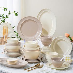 Yichen Underglaze Cream-Colored Bowl Set 2024, керамический набор посуды на 10 персон, 55 предметов, 0 голов, смешанный стиль