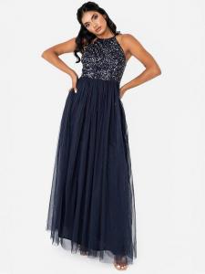 Макси-платье с отложным воротником Maya Deluxe, темно-синий