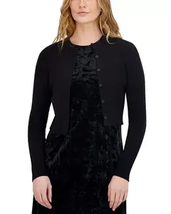 Вязаный укороченный кардиган с круглым вырезом Point, черный