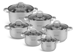 Набор кастрюль из 12 предметов из нержавеющей стали со стеклянной крышкой: кастрюли для приготовления пищи, суповая кастрюля, кастрюля для компота, большие кастрюли (1,4 л / 2,1 л / 3,0 л / 4,0 л / 5,1 л / 6,6 л) EDENBERG