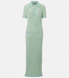 Платье макси из хлопковой смеси, связанное крючком Versace, Eggshell+Sea Green