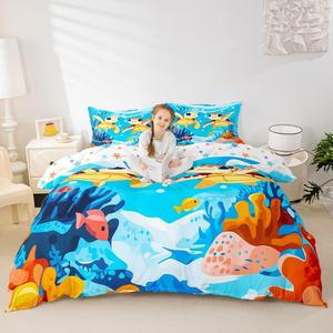 Erosebridal Комплект постельного белья Cute Turtle с морскими животными и кораллами для детей и взрослых, Orange Blue