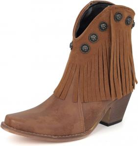 Женские ботильоны UniqueStride с бахромой на щиколотке, кожаные, с ковбойским западным стилем, массивным каблуком, кисточками, заклепками, с удобной посадкой, короткие ковбойские сапожки, Brown