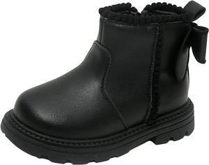 Девочки IWIHMIV Зимние сапожки-башмачки с бантом, теплые, нескользящие, для улицы, легкие и удобные, короткие ботинки с боковой молнией, Black