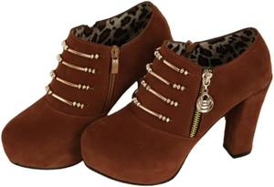 Женские модные короткие ботильоны с круглым носком и высоким каблуком - для свиданий, шопинга, с толстой подошвой и застежкой-молнией. Fusecottc, Brown