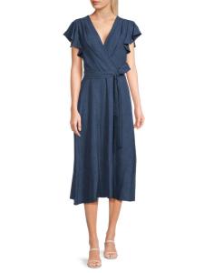 Платье-миди с запахом и сюрплиссом DKNY, цвет Denim