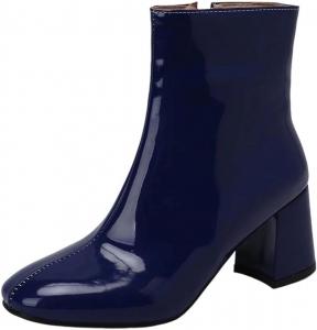 Женские лаковые ботильоны на каблуке, водонепроницаемые, с элегантной боковой молнией, для вечеринок, короткие туфли под платье Generic, Blue