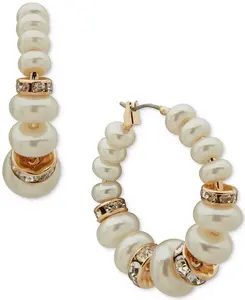 Серьги-Кольца из чечевицы золотистого оттенка с искусственным жемчугом и стеклянными камнями Anne Klein, pearl