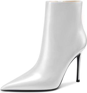 Женские ботильоны Aachcol, короткие ботинки на высоком каблуке-стилете, заостренный носок, молния, матовые, 4 дюйма, White