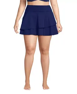 Пляжная юбка-шорты с тюльпанообразным подолом и высокой талией Plus Size Lands' End, синий