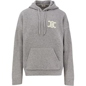 Свитер вязаный с лого-нашивкой и шнурком CELINE, серый