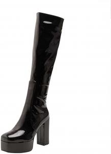 Женские платформенные ботфорты выше колена, высокие резиновые сапоги с массивным каблуком и боковой молнией, длинные сапоги для женщин Zzalalana, Black