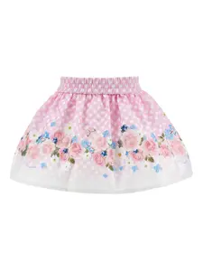 Юбка в клетку гингем с цветочным принтом Monnalisa, розовый