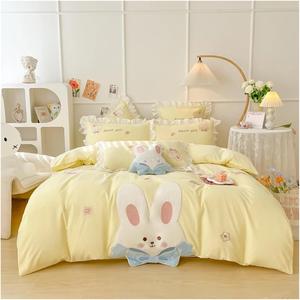 IOCCIOBB Комплект постельного белья из хлопка для девочки с аппликацией кролика Beige