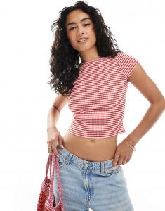 Футболка Miss Selfridge в клетку виши с завязкой сзади, красного цвета