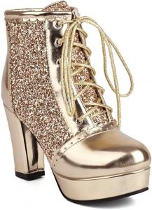 Высокие сапоги на каблуке Joojaky для женщин, сексуальные ботинки с круглым носком и шнуровкой, женские ботильоны на платформе с блестками, Gold