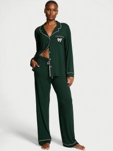 Длинный пижамный комплект с мягким бантом из модала Victoria'S Secret, embroidered pocket cilantro w bow