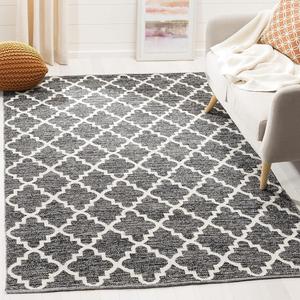 Ковер SAFAVIEH, 183 x 275 см, Montauk Collection - Black & Ivory, ручной работы, хлопковый с узором Trellis, идеален для помещений с высокой проходимостью в гостиной, спальне (MTK810D)