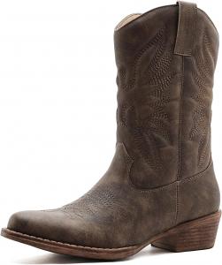 Женские ковбойские сапоги GLOBALWIN с квадратным носком, черные, вестерн с низким каблуком, размер 10M