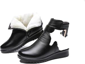 Бархатные кожаные ботинки с металлической пряжкой, короткие женские ботинки, зимние теплые уличные ботильоны Generic, Black-B