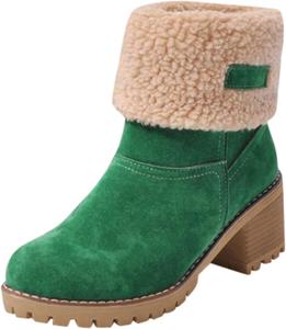Ботинки Dotmalls Dotmalls для пожилых людей, зимние ботинки с толстым каблуком, с подкладкой из шерпы, удобные ботинки на среднем толстом каблуке из замши для снега, теплые ботильоны Generic, Green