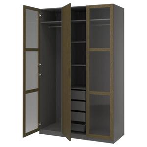 Гардероб PAX/TONSTAD IKEA, 150x60x236 см, цвет dark grey brown/stained oak veneer glass