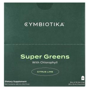 Super Greens, с хлорофиллом и цитрусовым лаймом, 30 пакетиков по 15 мл каждый Cymbiotika