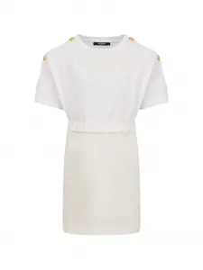 Мини-платье с короткими рукавами и пуговицами Balmain Kids, белый