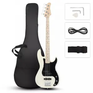 OEM 46-дюймовый полноразмерный комплект электрического бас-гитары для начинающих - молочно-белый, с сумкой, усилителем и аксессуарами