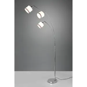REALITY Напольная лампа DAVOS, напольная лампа с 3 плафонами, без 3xE14 макс. 28 Вт, с ножным выключателем, высота 185 см E14 1 шт., напольная лампа из металла с двухцветными тканевыми абажурами, арочный светильник Reality Leuchten, Chrom weiß