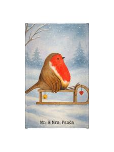 Mr. & Mrs. Panda Полотенце с изображением малиновки и саней, без надписи, белого цвета