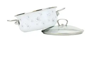 Кастрюля+ПО D16 Белое стекло, ЦВЕТЫ, ПРЕМИУМ, 1,25 л, Эмалированная Belis