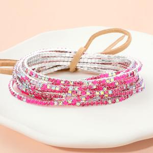 12 шт. - браслеты-ленты с разноцветными стразами, многослойные, розовые, серебристые Fashnzfab, розовый/серебряный
