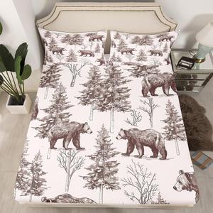Erosebridal Комплект постельного белья Bear с медведями и ветвями деревьев зимний пейзаж дикая природа дышащий и прочный, Color 5