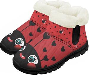 Мальчик Девочка Снежные Ботинки Короткие Зимние Теплые Ботиночки Нескользящие Легкие Уличные Ботинки для Холодной Погоды Chririnla, Cute Ladybug