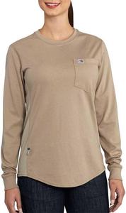 Женская огнестойкая футболка Carhartt Force свободного кроя средней плотности с длинными рукавами и карманами, Khaki