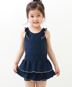 Школьный купальник для девочек с защитой от УФ-излучения и отдельными оборками Devirock, цвет 002-Navy-White