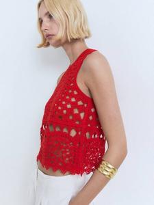 Топ с открытой вязкой крючком Kles Mango, Red