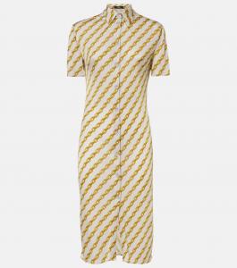 Платье-рубашка из атласа с цепочкой в полоску Versace, Bone+Gold